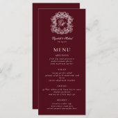 Elegant Formal Monogram Crest Burgundy Wedding メニュー (正面/裏面)
