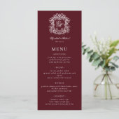 Elegant Formal Monogram Crest Burgundy Wedding メニュー (スタンド正面)