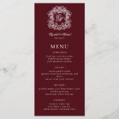 Elegant Formal Monogram Crest Burgundy Wedding メニュー (正面)