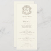 Elegant Formal Monogram Crest Ivory Wedding メニュー (正面/裏面)