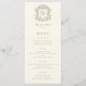 Elegant Formal Monogram Crest Ivory Wedding メニュー (正面)