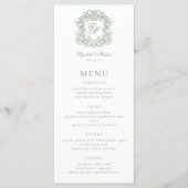 Elegant Formal Monogram Crest Sage Green Wedding メニュー (正面)