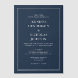 Elegant Formal Navy Blue Wedding ベラム紙招待状
