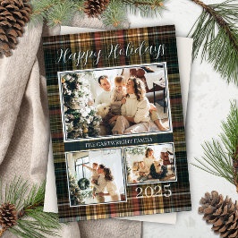 Elegant Formal Plaid Family Photo Happy Holidays シーズンカード