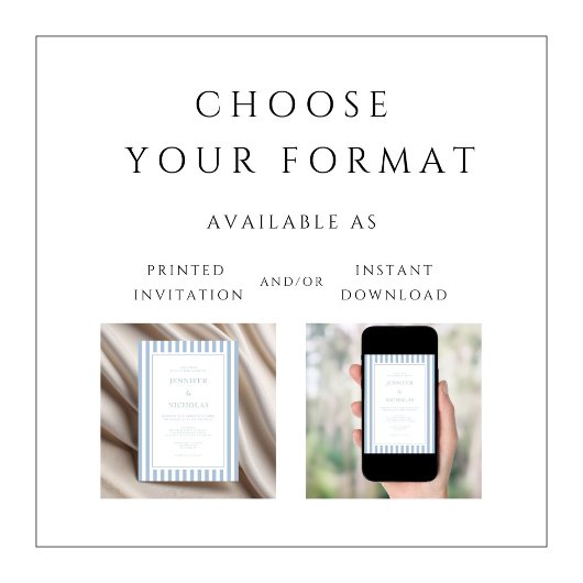 Elegant Formal Powder Blue Stripes Wedding 招待状