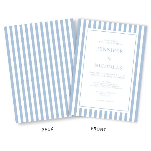 Elegant Formal Powder Blue Stripes Wedding 招待状