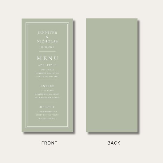 Elegant Formal Sage Green Wedding メニュー