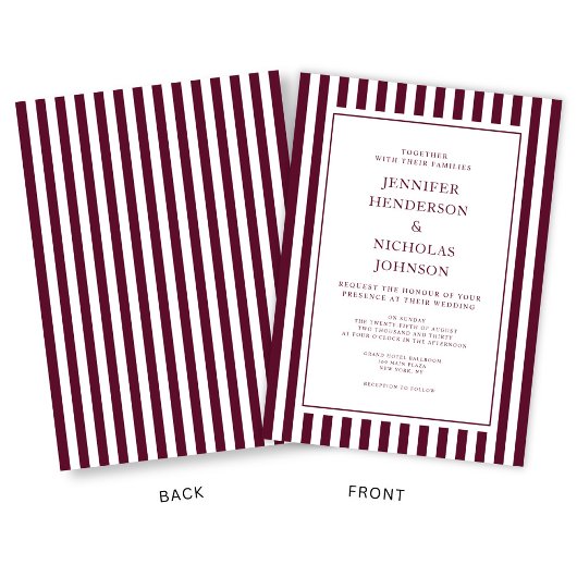 Elegant Formal Stripes Burgundy Wedding 招待状