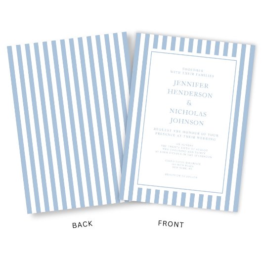 Elegant Formal Stripes Powder Blue Wedding 招待状