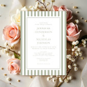 Elegant Formal Stripes Sage Green Wedding 招待状