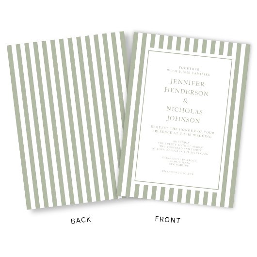 Elegant Formal Stripes Sage Green Wedding 招待状
