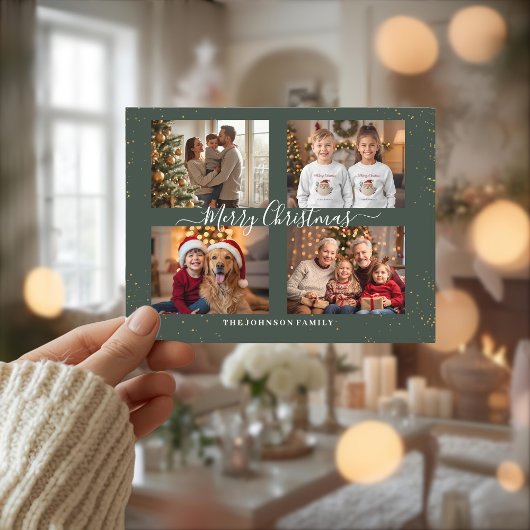 Elegant Four Photo Christmas Card シーズンポストカード