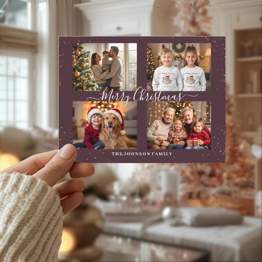 Elegant Four Photo Christmas Card シーズンポストカード