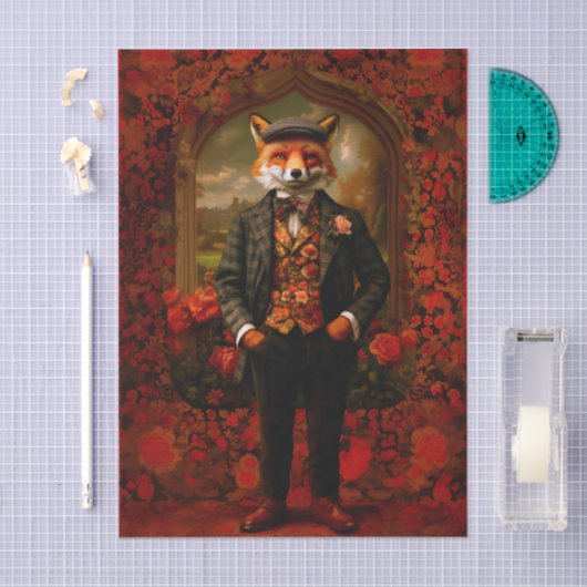 Elegant Fox Gentleman Portrait EW5 Decoupage 薄葉紙 (クラフト)