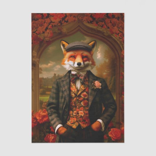 Elegant Fox Gentleman Portrait EW5Z Decoupage 薄葉紙 (正面)