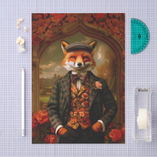 Elegant Fox Gentleman Portrait EW5Z Decoupage 薄葉紙 (クラフト)