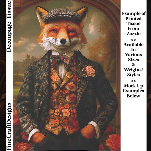 Elegant Fox Gentleman Portrait EW5ZZ Decoupage 薄葉紙