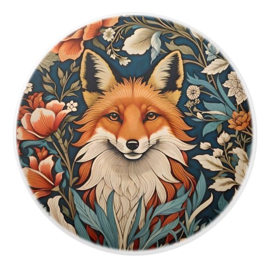 Elegant Fox William Morris Inspired Floral セラミックノブ (正面)