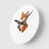 Elegant Fox with Wine Glass  ラウンド壁時計 (傾斜)