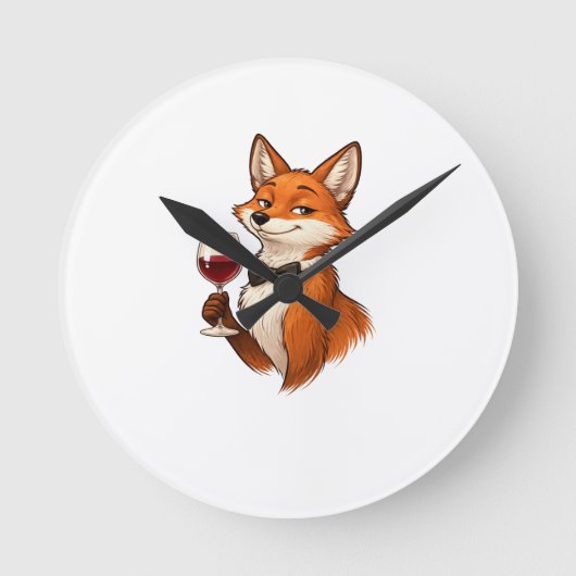 Elegant Fox with Wine Glass  ラウンド壁時計 (正面)