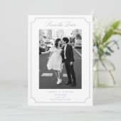 Elegant Frame Blue Photo Save the Date サンキューカード (スタンド正面)