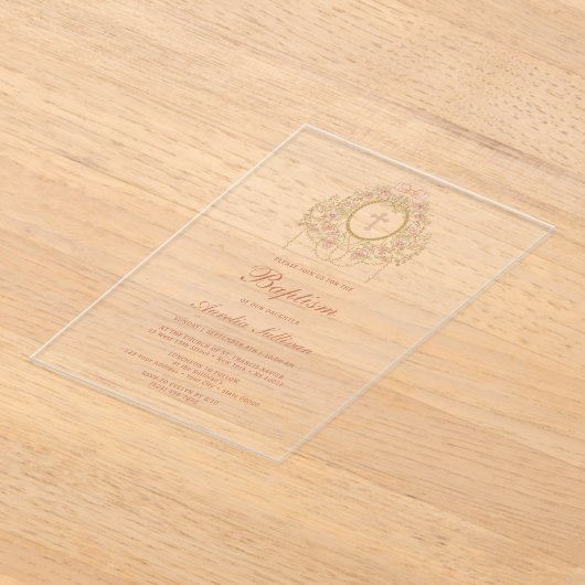 Elegant Frame Holy Cross Baptism アクリル招待状 (レイダウン)