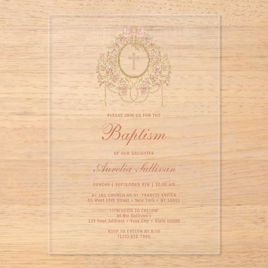 Elegant Frame Holy Cross Baptism アクリル招待状 (正面)