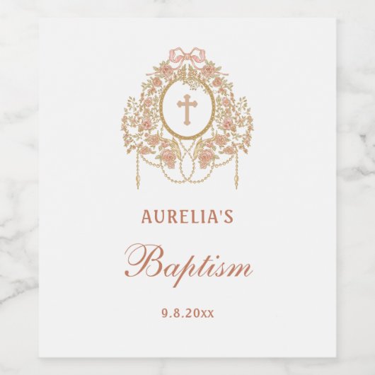 Elegant Frame Holy Cross Baptism ワインラベル (シングルラベル)