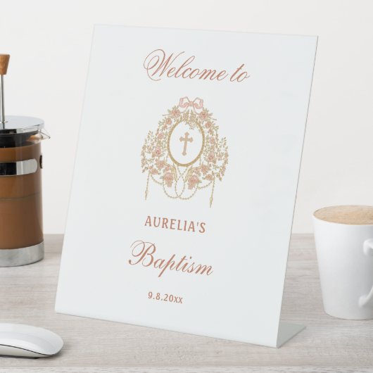 Elegant Frame Holy Cross Baptism Welcome 台座サイン (インサイチュ)