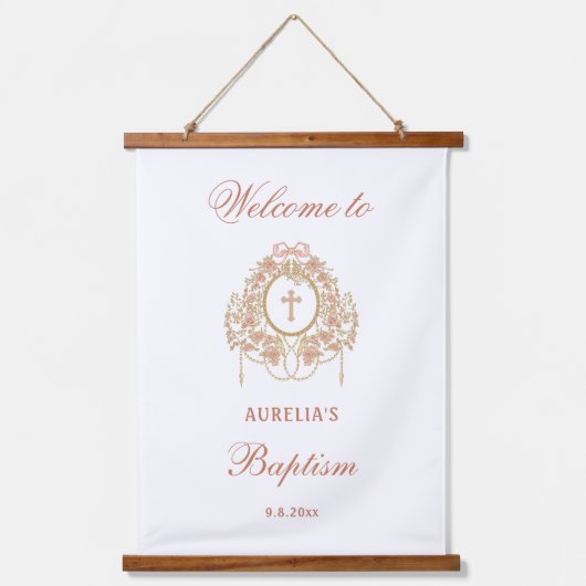 Elegant Frame Holy Cross Baptism Welcome 吊り下げ型タペストリー (正面)