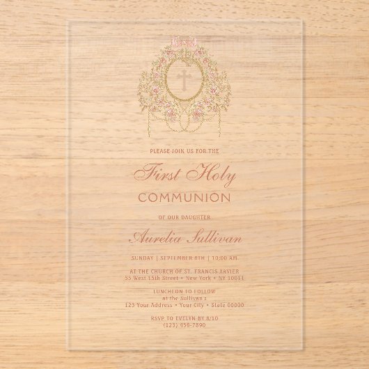 Elegant Frame Holy Cross First Holy Communion アクリル招待状 (正面)