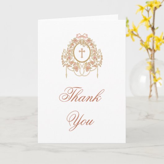 Elegant Frame Holy Cross Religious Thank You カード (黄色い花)