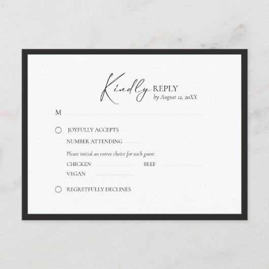 Elegant Frame Modern RSVP 案内ポストカード (正面)