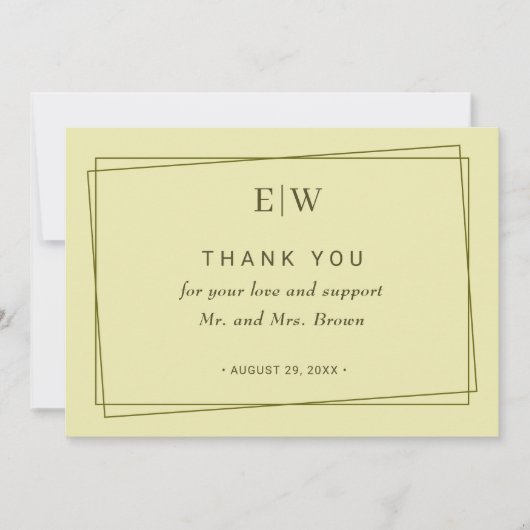 Elegant Frame on Celestial Yellow Monogram Wedding サンキューカード (正面)