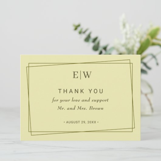 Elegant Frame on Celestial Yellow Monogram Wedding サンキューカード (スタンド正面)