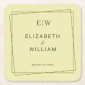 Elegant Frame on Celestial Yellow Monogram Wedding スクエアペーパーコースター (正面)