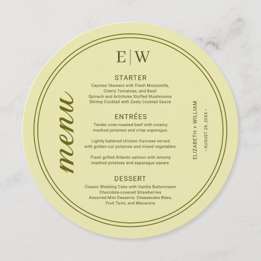 Elegant Frame on Celestial Yellow Monogram Wedding メニュー (正面)