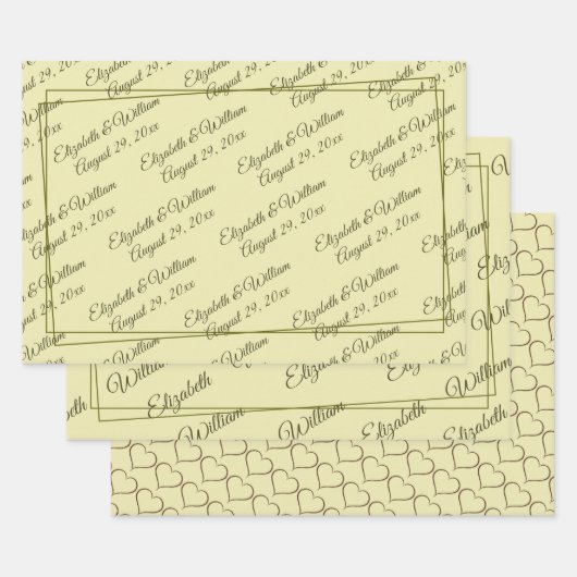 Elegant Frame on Celestial Yellow Monogram Wedding ラッピングペーパーシート (セット)