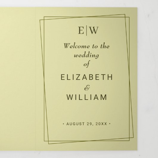 Elegant Frame on Celestial Yellow Monogram Wedding 三つ折りプログラム (カバー)