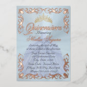 Elegant Frame & Photo on Pastel Blue Quinceanera  箔招待状 (正面)