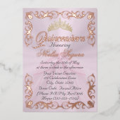 Elegant Frame & Photo on Pastel Pink Quinceanera  箔招待状 (正面)