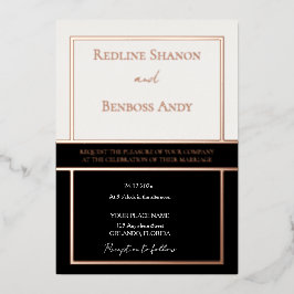 Elegant Framed Ivory & Black Design Gold Rose 箔招待状