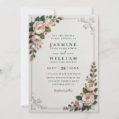 Elegant Framed Peonies Elegant QR Code Wedding 招待状 (正面)