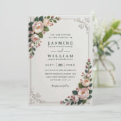 Elegant Framed Peonies Elegant QR Code Wedding 招待状 (スタンド正面)