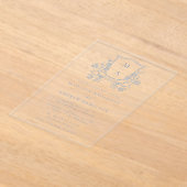 Elegant French Blue Floral Crest Monogram Wedding アクリル招待状 (レイダウン)