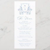 Elegant French Blue Floral Crest Monogram Wedding メニュー (正面)