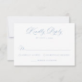 Elegant French Blue Floral Crest Monogram Wedding 出欠カード (正面)