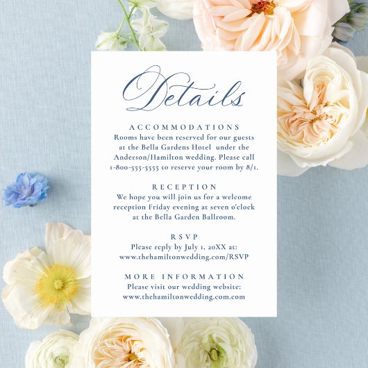Elegant French Blue Floral Wedding Details エンクロージャーカード