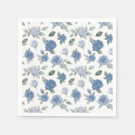 Elegant French Blue Rose Watercolor Pattern スタンダードカクテルナプキン