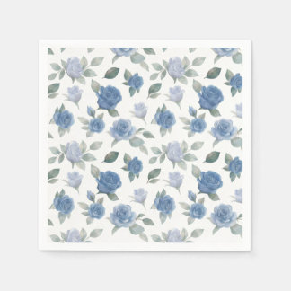 Elegant French Blue Rose Watercolor Pattern スタンダードカクテルナプキン